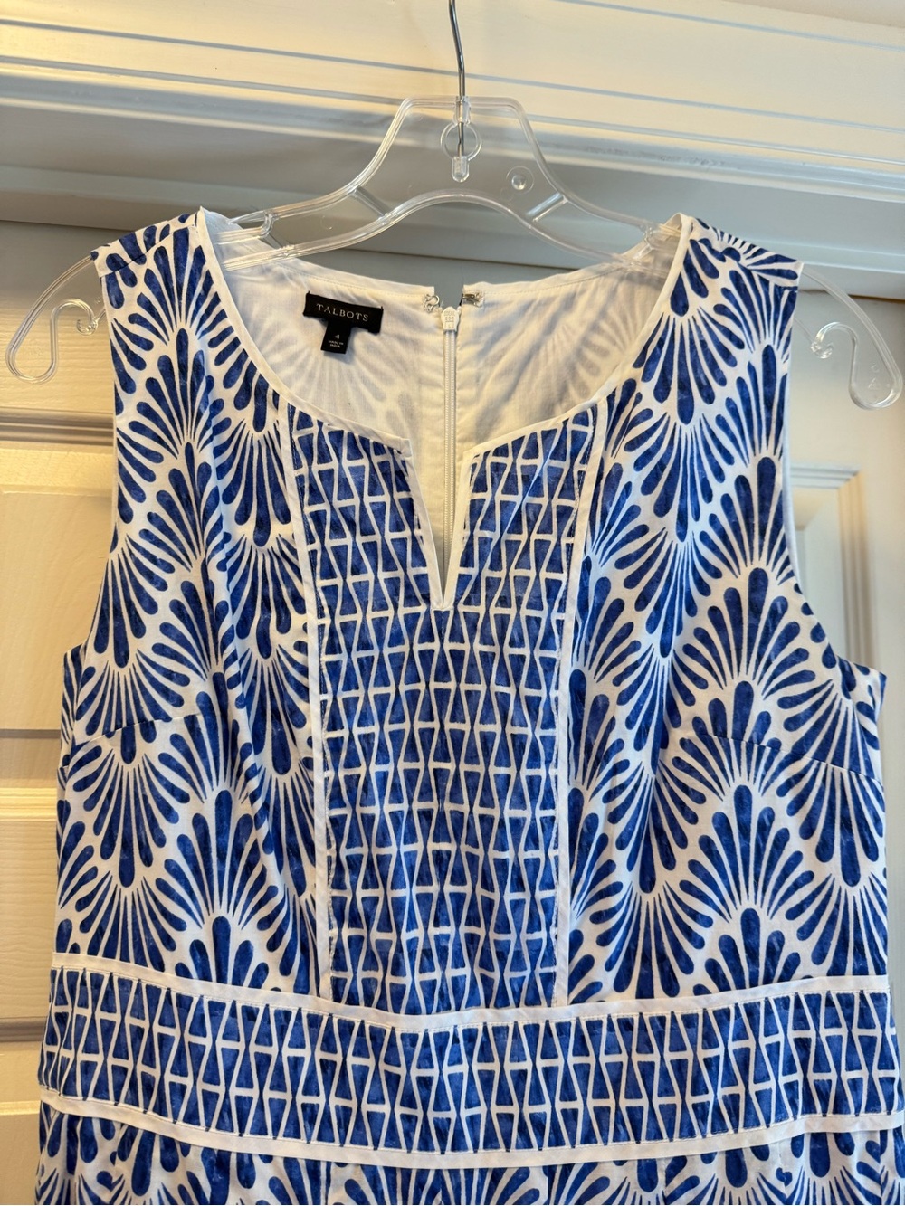 Talbots White and Blue Patterned Sleeveless Dress